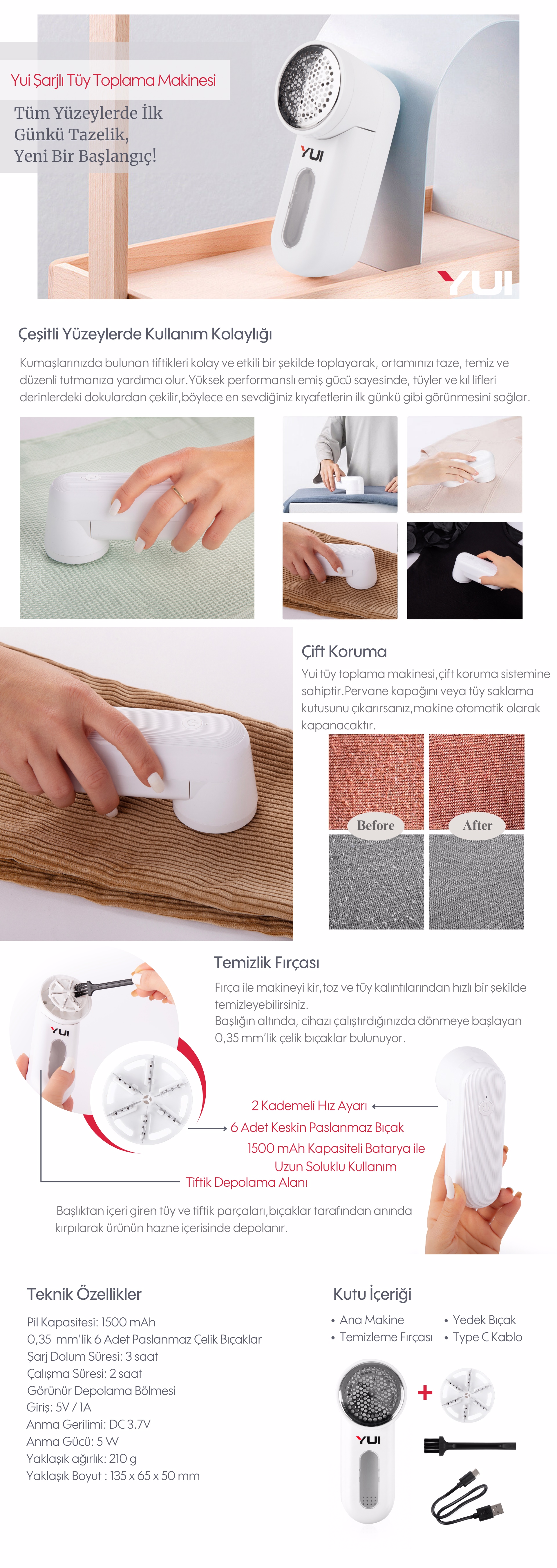 Yui CX1 Şarjlı (Type C) Tüy Ve Tiftik toplama temizleme makinesi+