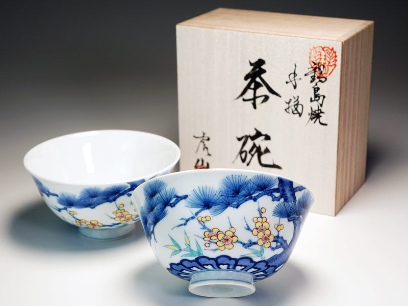 有田焼】夫婦茶碗 染錦吉祥松竹梅図