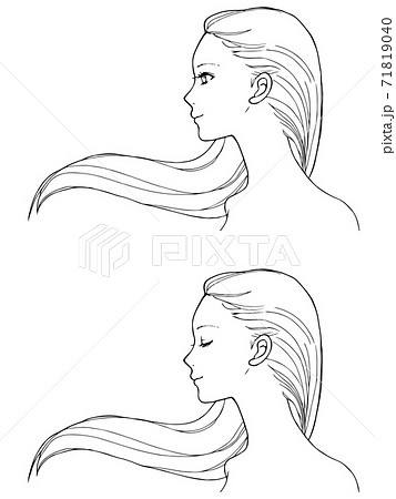 美容に使えそうな女性の線画イラスト(横顔②)のイラスト素材 [71819040