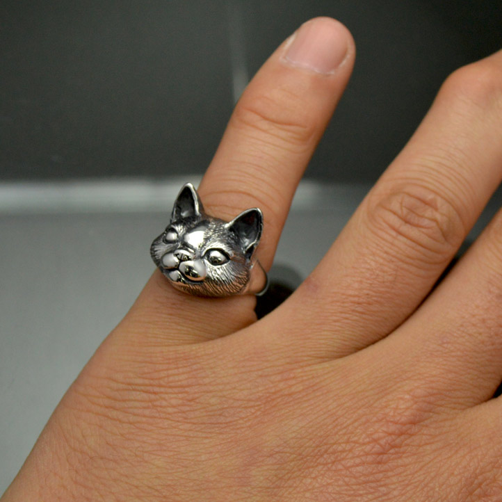 楽天市場】銀の猫の顔の指輪 キャットフェイスリング シルバー925 銀