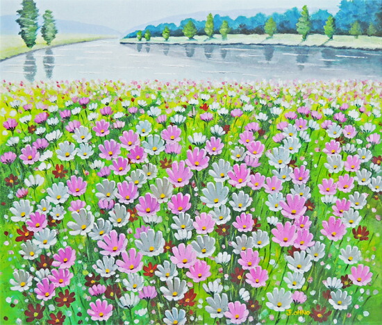 楽天市場】絵画 油絵 コスモス畑 （大野純一） 送料無料 【肉筆