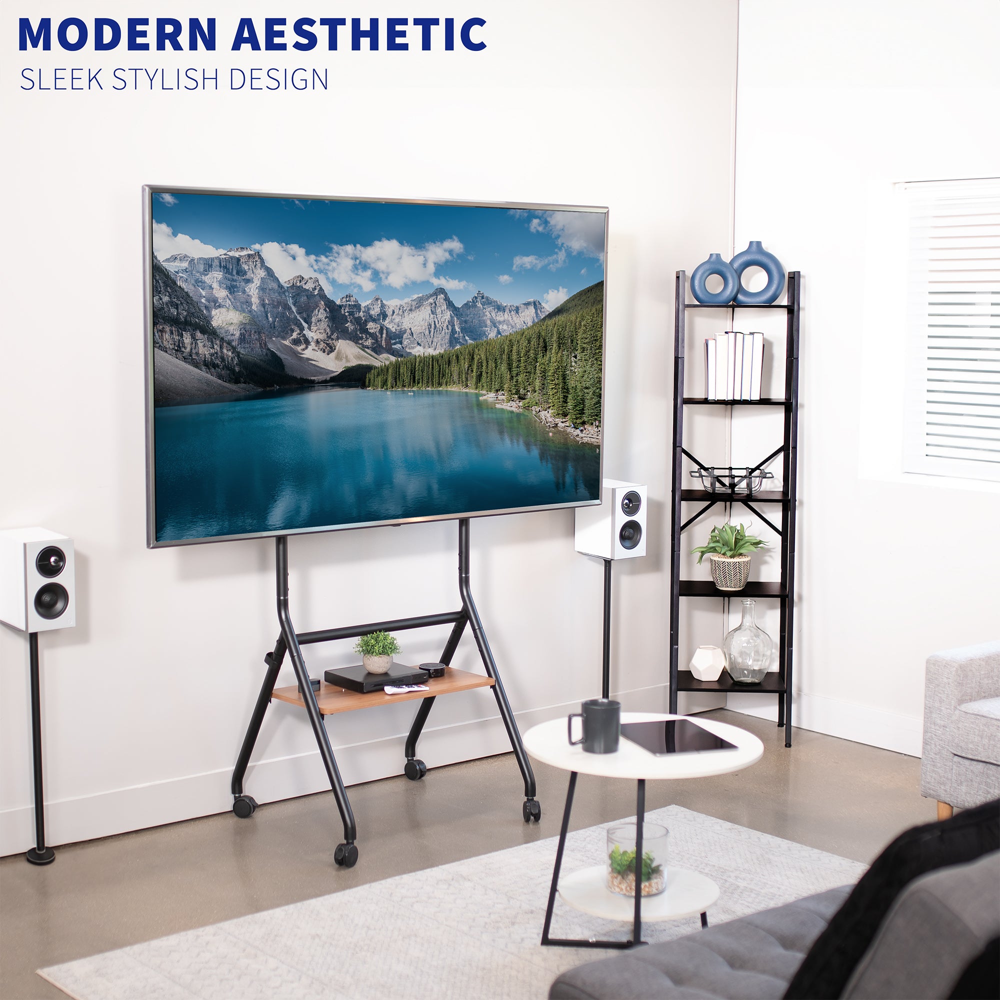 Mobile Studio TV Stand with Shelf for 37” to 86” TVs – VIVO - desk