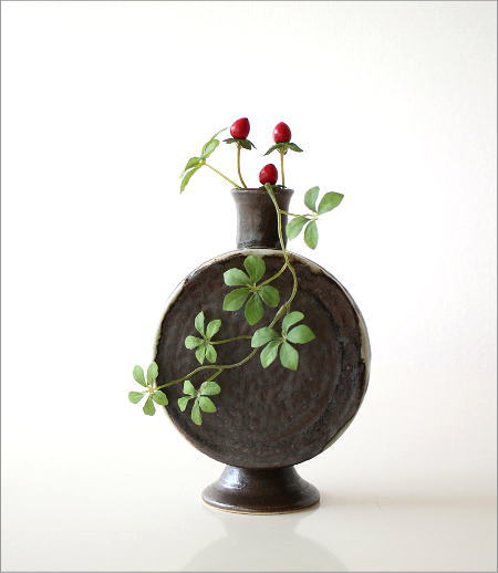 花瓶 陶器 花器 おしゃれ 一輪挿し 和風 瀬戸焼 黒釉 太鼓型花入れ