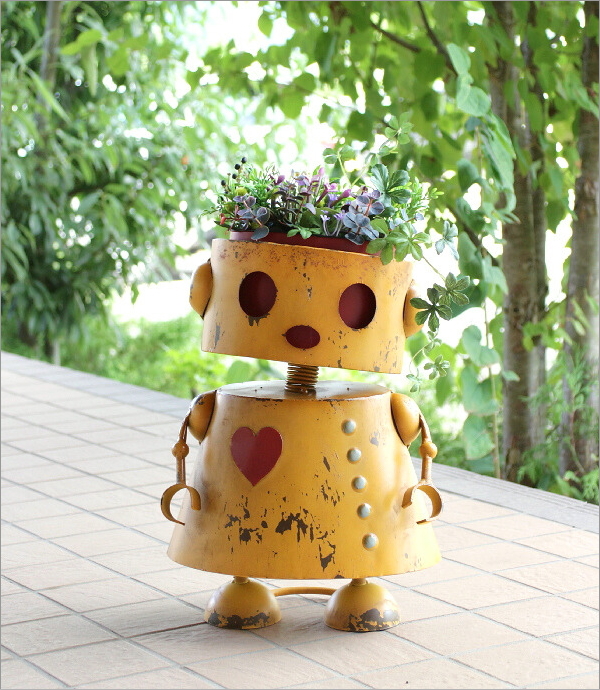 植木鉢 かわいい ブリキ ロボット 鉢 5号 おしゃれ オブジェ 置物