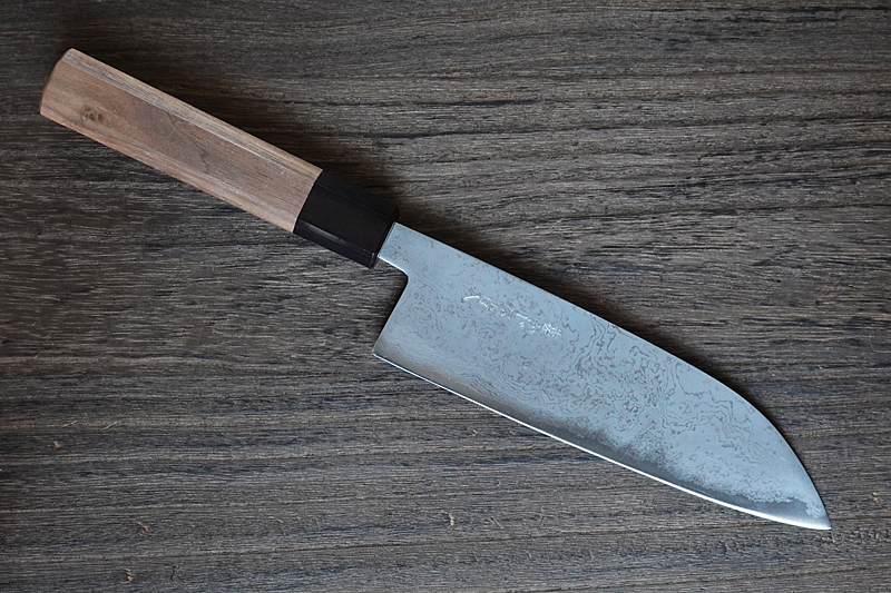 土佐打ち刃物 青二ダマスカス 三徳包丁 鍛造手作り 17cm
