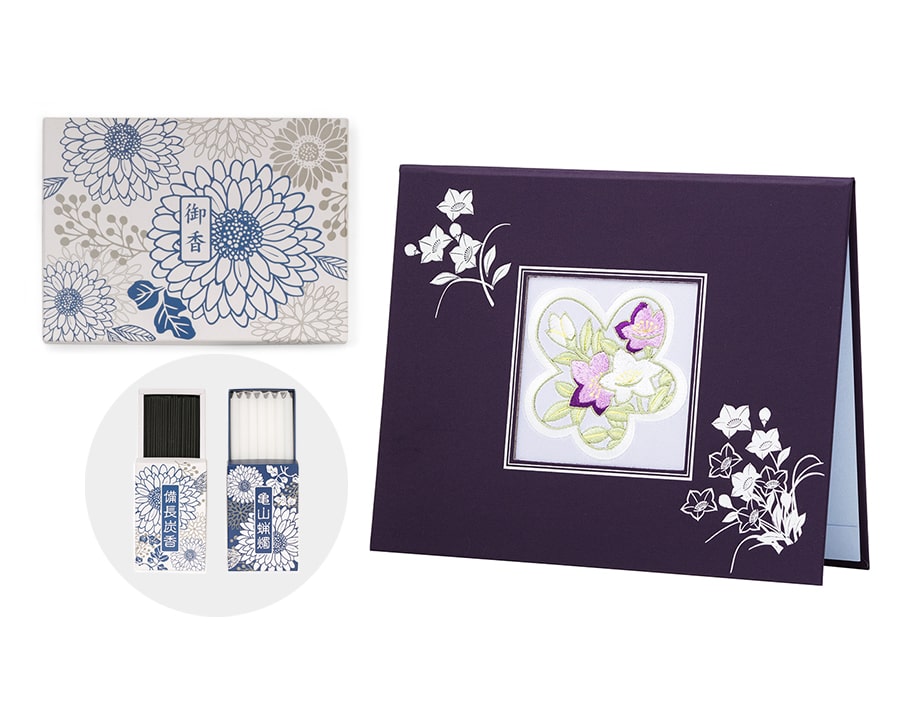 刺繍 菊麗［蝋燭線香付］｜弔電の刺繍・押し花を低価格で即日配達する