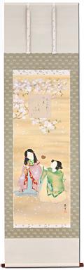 春の小京都」 川島正行 尺八横【肉筆】！ 山水画 - 掛け軸（掛軸）販売
