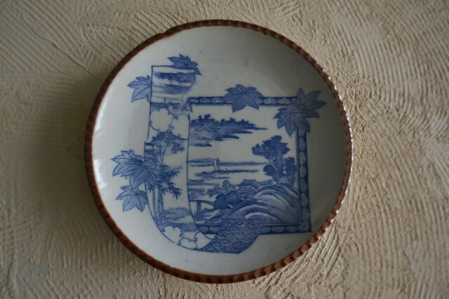 Antique Sam's Collection 染付印判 イゲ皿 三枚組 直径220mm ヤマトク製