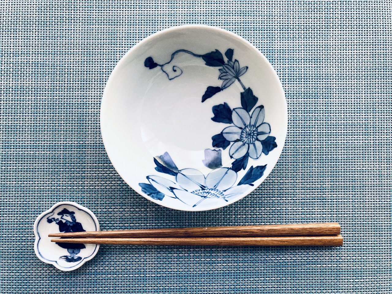 鉄仙花京平飯碗 しん窯 青花 限定商品