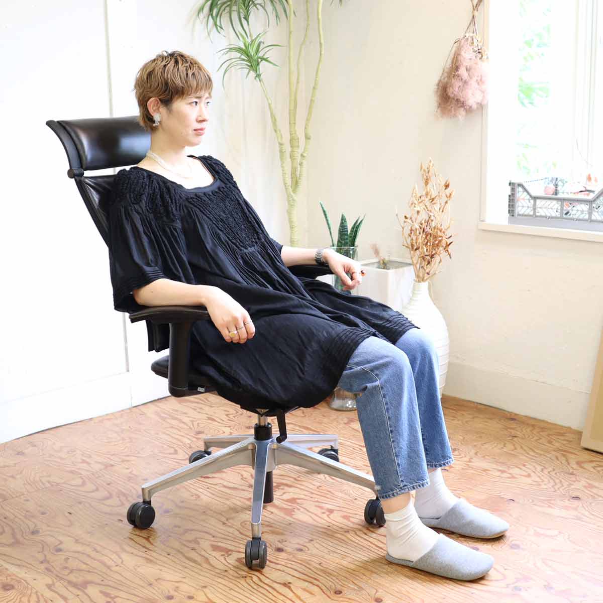SEDUS OPEN UP ハイバックチェア 黒革 ワークチェア 中古 オフィス