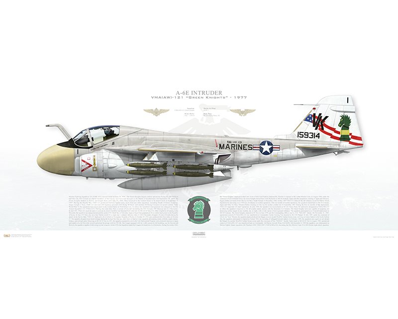 Aircraft profile print of A-6E Intruder VMA(AW)-121 Green Knights