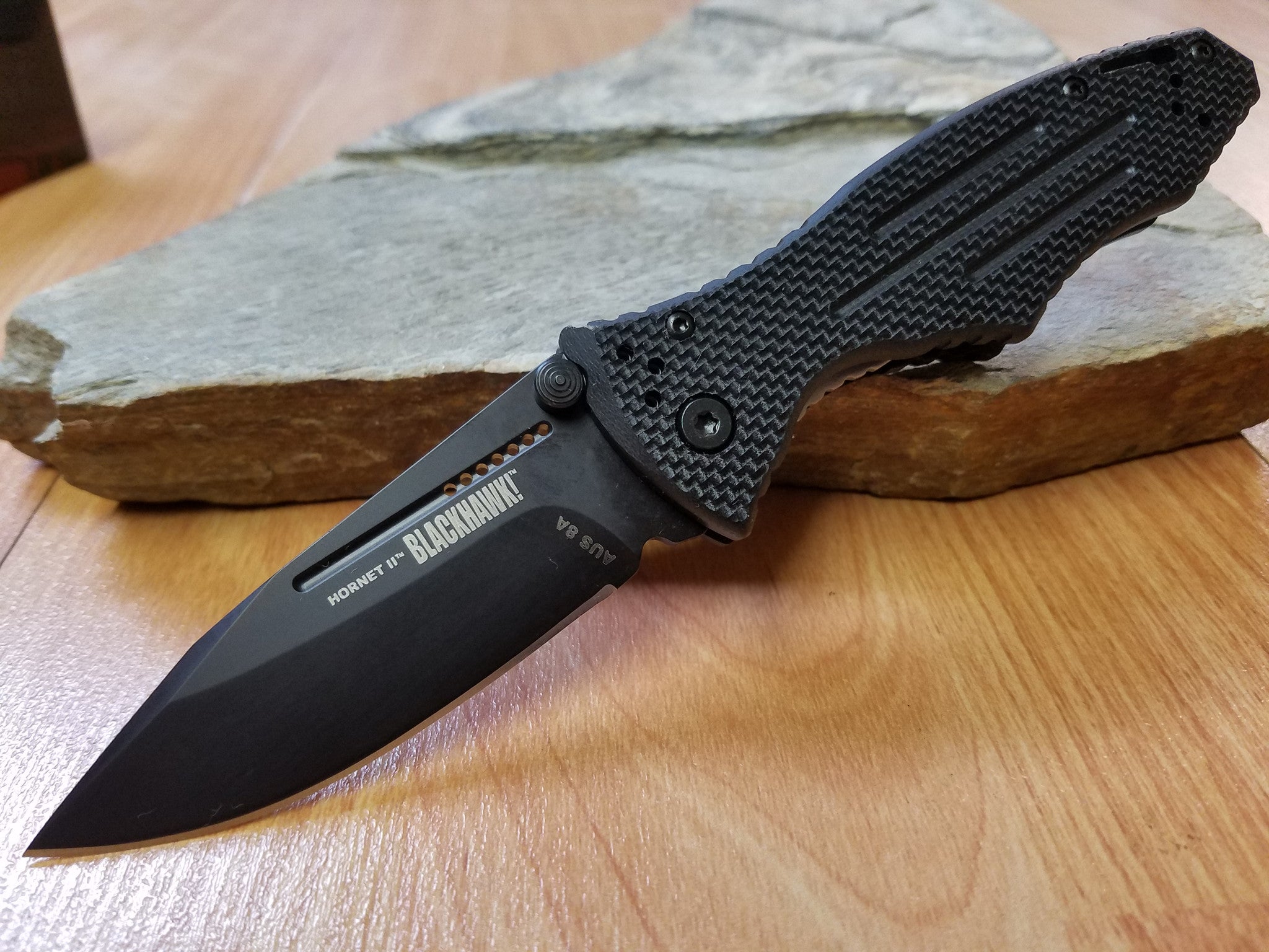Blackhawk Hornet II Black AUS-8A Plain Edge Folding Pocket Knife