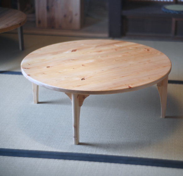 国産ひのきの丸ちゃぶ台 無垢 80センチ ローテーブル 折りたたみ ロー