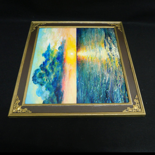 油絵【Sea at Dusk】夕暮れの海 ｜ フレーム付 原画 玄関・寝室の彩り