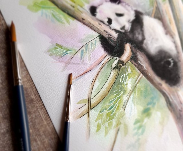 ウクライナ パンダ絵画水彩動物アートワーク壁アートオリジナル中国
