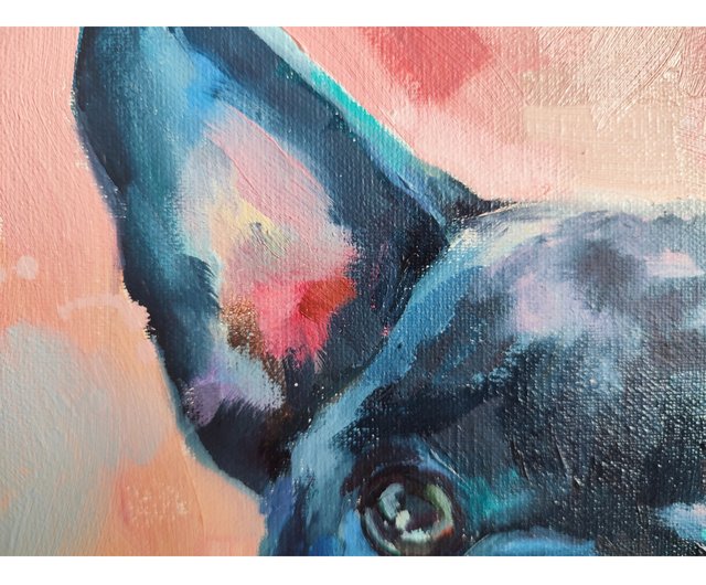 ロシア フレンチブルドッグの絵画 犬のオリジナルアート ペットの