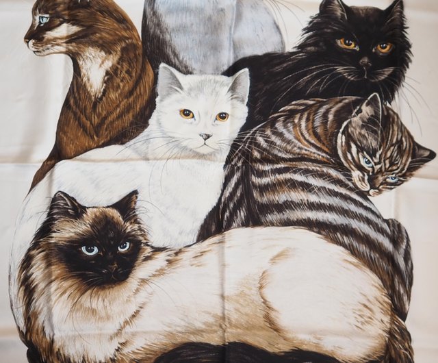 HERMES エルメス LES CHATS キャット 猫 スカーフ シルク ヴィンテージ