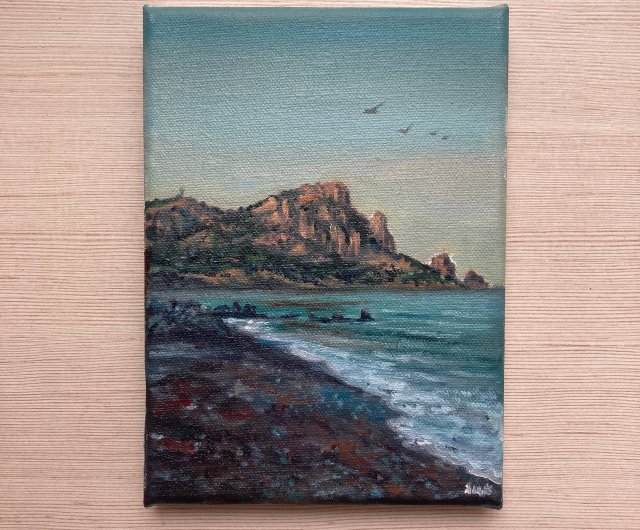 ロシア 風景画 海景油絵 海岸 小さな絵画 海 壁飾り Yackunaite_Art