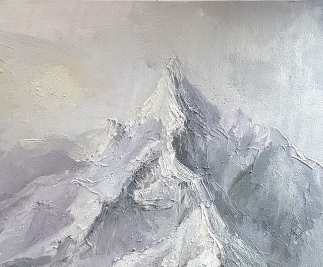 ロシア 山の油絵 オリジナルアート 山の風景 キャンバスアート 掛絵画