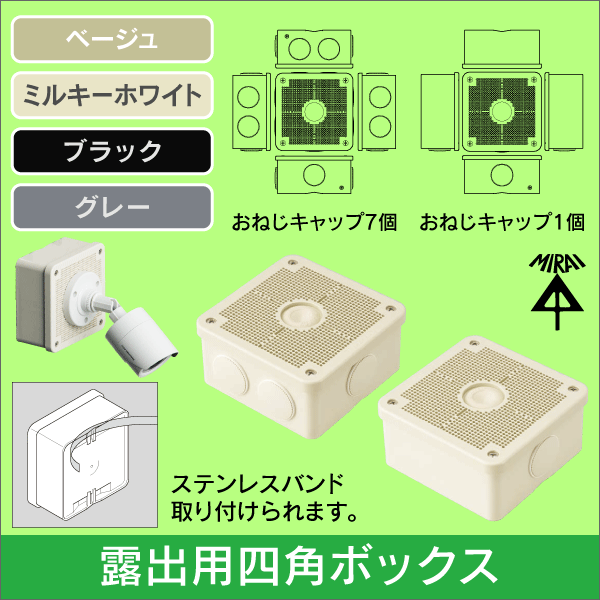 未来工業】 露出用四角ボックス ミルキーホワイト(キャップx1)の通販