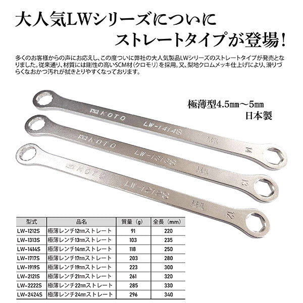 KOTO 6角x12角 極薄めがねレンチ LW-1212S サイズ12mm