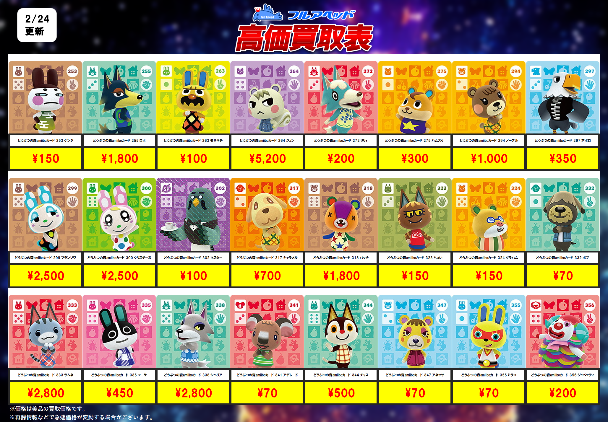 どうぶつの森 amiiboカード – 【フルアヘッド】高価買取表