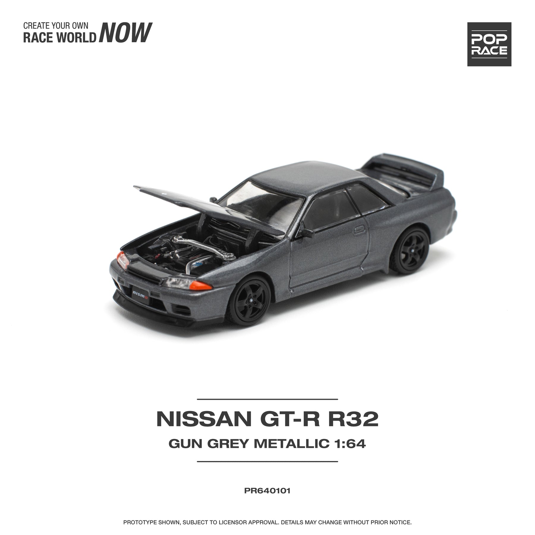 POPRACE 1:64 NISSAN SKYLINE GT-R R32 - GUN GREY METALLIC PR640101