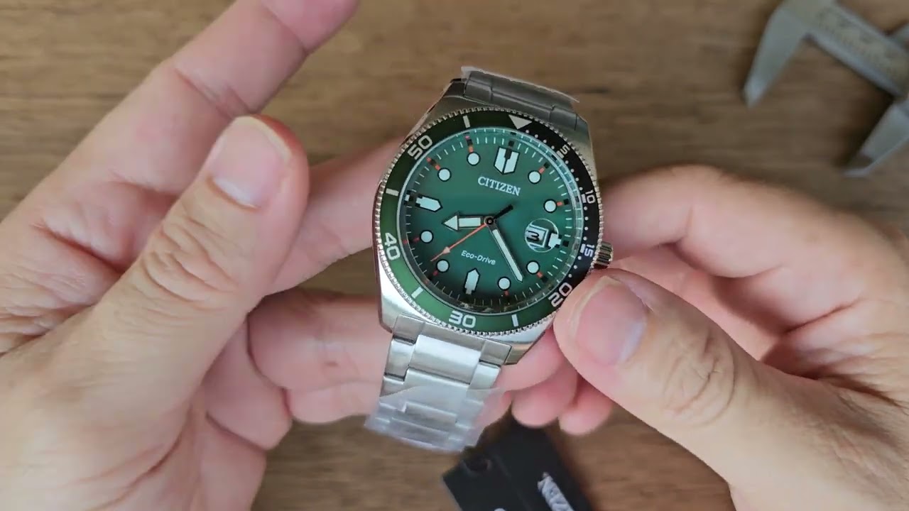 Relógio Citizen eco drive verde militar Aço inox AW1768-80X Watch