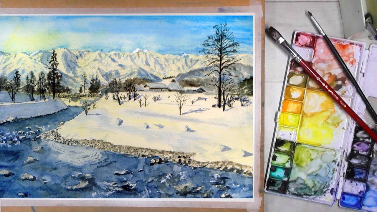 雪解け・春の信州 ／ 長野県 【透明水彩風景画】 Melting snow