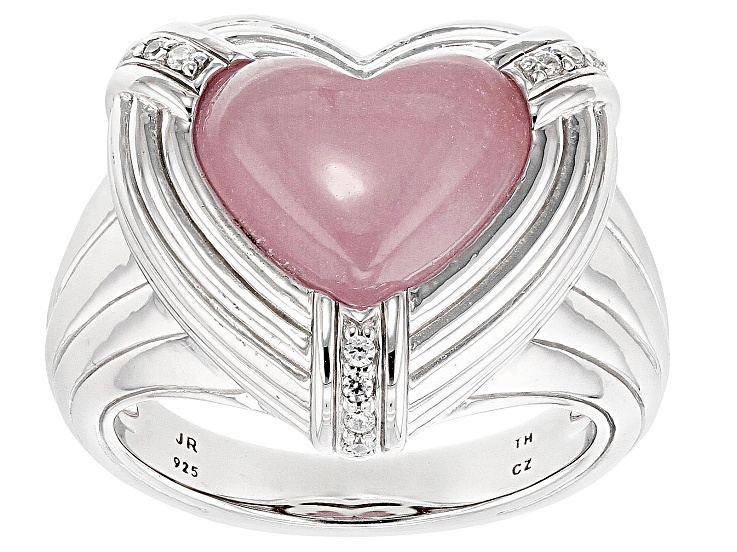 Judith Ripka Pink Jadeite and Cubic Zirconia Rhodium Over Sterling