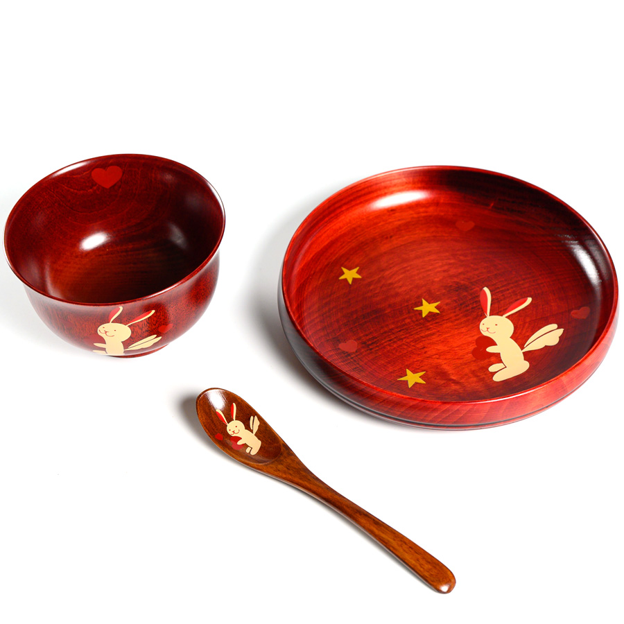 アニマル柄盛皿 茜 木製漆塗り 子供用食器 中皿 漆器の井助