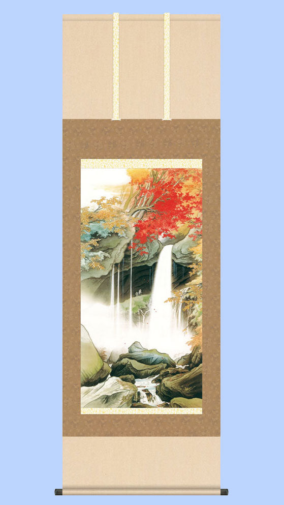 川合玉堂 掛軸《日光裏見瀧》｜洛彩緞子表装・高精細ジクレ複製画 – 寿