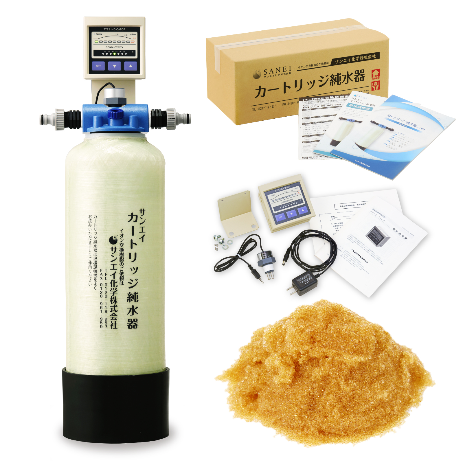 サンエイ化学 カートリッジ純水器 5L プロタイプ LED式導電率計(AC電源