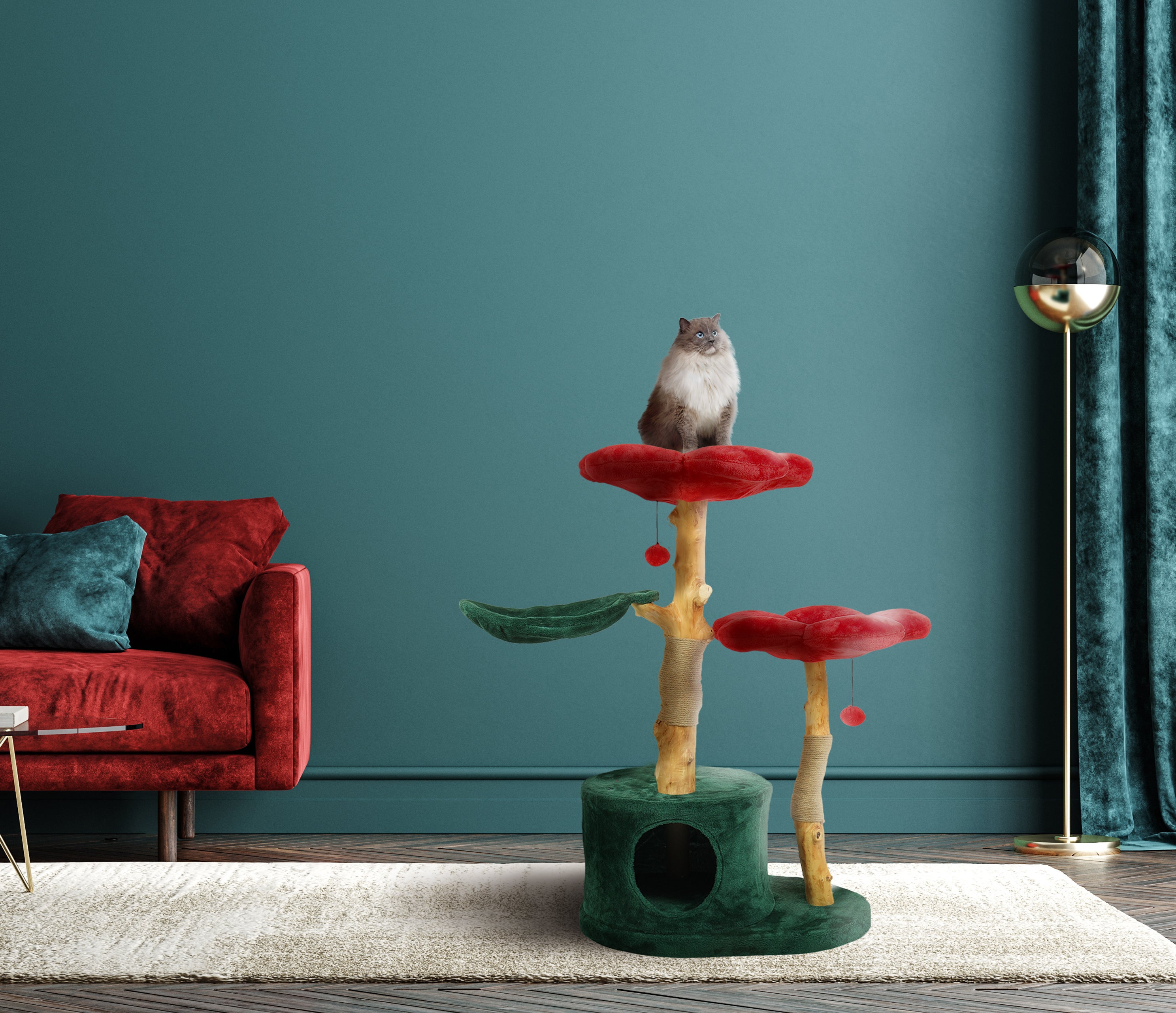 Zinnia Red Tres Modern Cat Tree & Condo, Large, Red, Kbspets