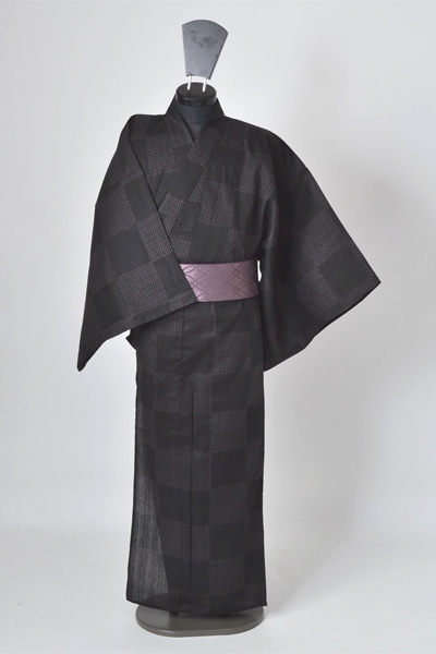 浴衣［171-179cm］黒地の市松模様｜着物レンタルあき (来店着付け無料