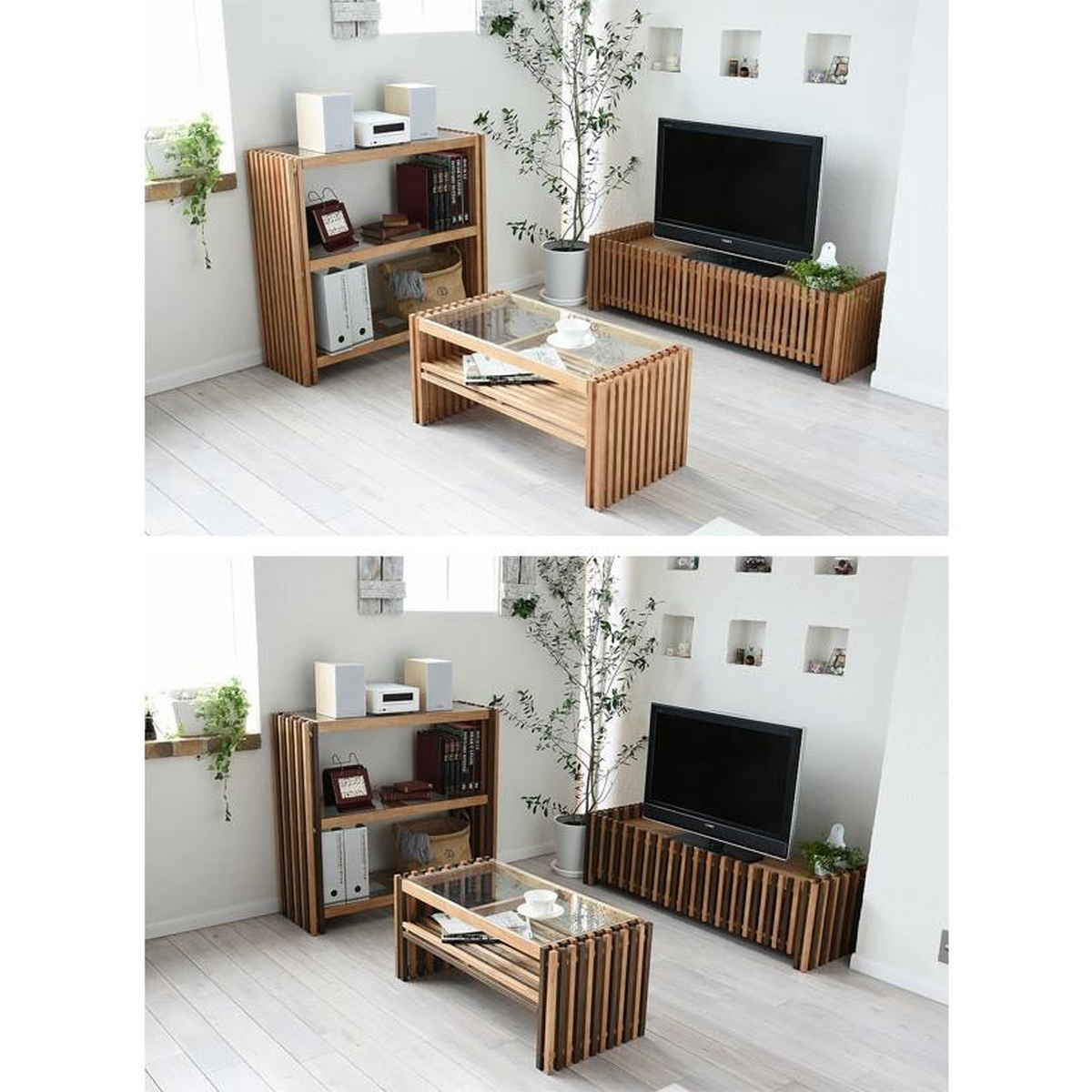 センターテーブル ガラス天板 天然木 FOREST 幅84cm （ ローテーブル