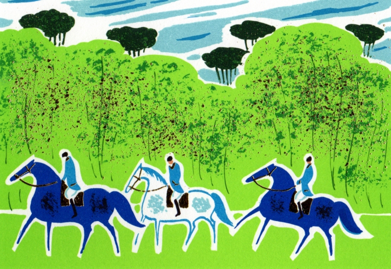 馬の絵画をリトグラフの版画で制作したセルジュ・ラシスの馬の絵「乗馬