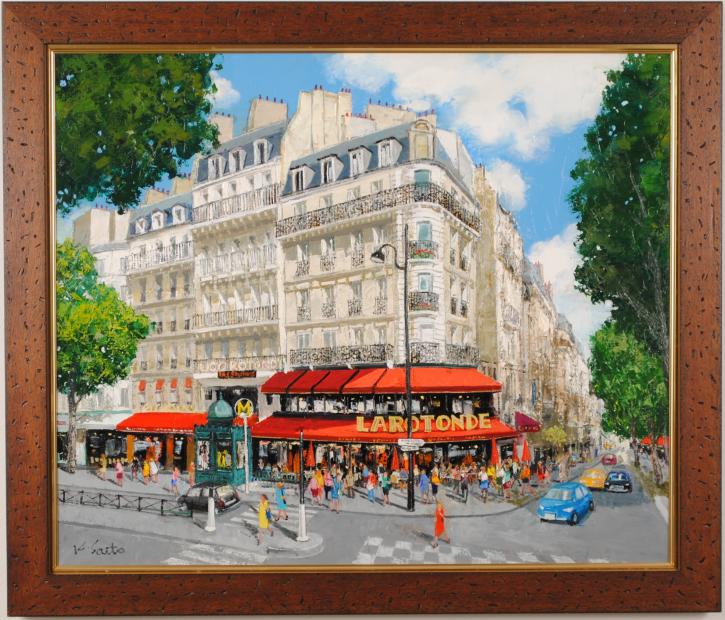 油絵の絵画で斉藤要が描いたパリの風景画の油絵「ラスパイユ通りの