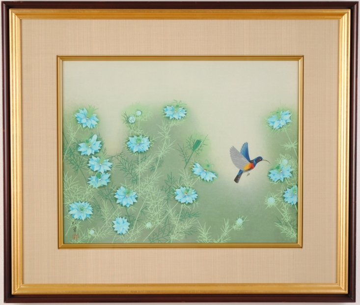 木版画で上村松篁が制作した和の鳥の絵「花の中」をご購入