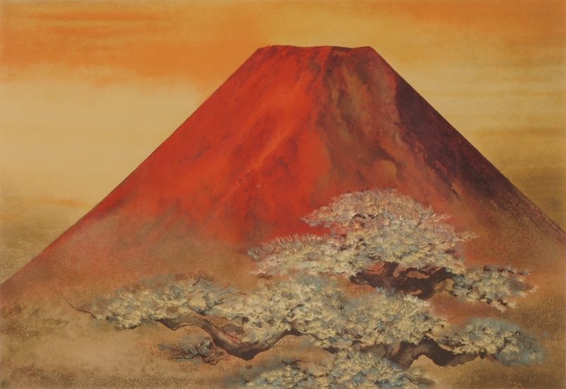 赤富士の絵画をリトグラフの版画で制作した木村圭吾の赤富士の和の絵
