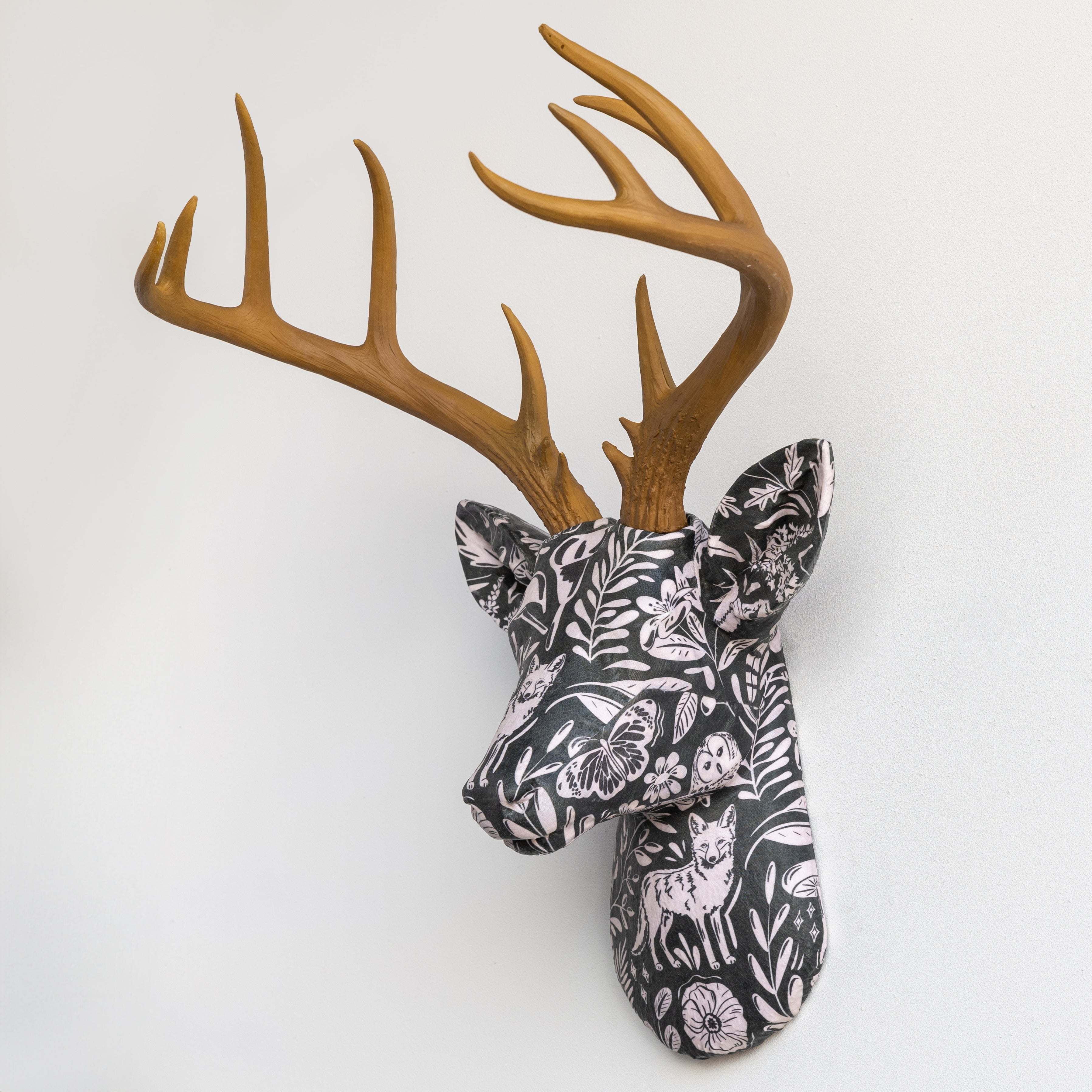 Fabric-Wrapped Deer Head - Woodland and Nature Patterns – Near and