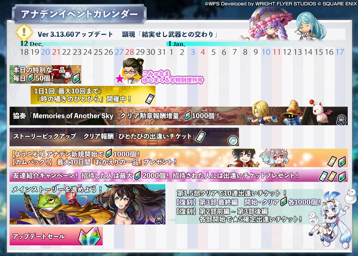 アナデンイベントカレンダー】 Ver 3.13.60アップデートに伴い、アナ