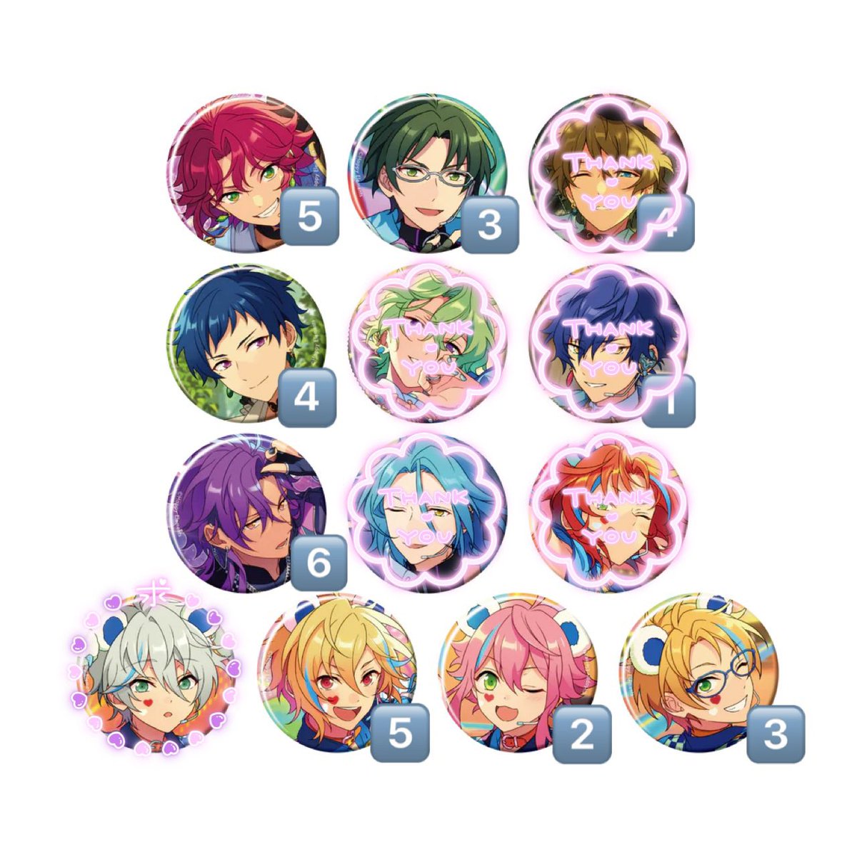 交換】あんスタ コレクション缶バッジ Nov. 譲:☆真緒 〇敬人 〇弓弦