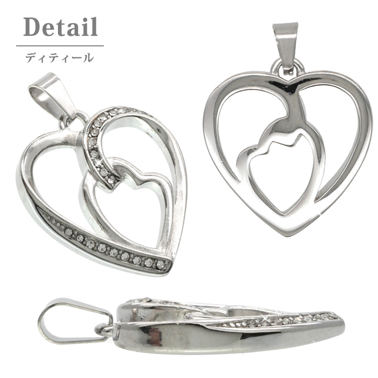 ステンレスペンダント ダブルハートジュエルペンダントトップ