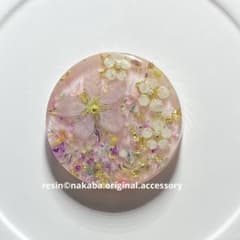 桜-10 ハンドメイド レジン ヘアゴム ブローチ ポニーフック