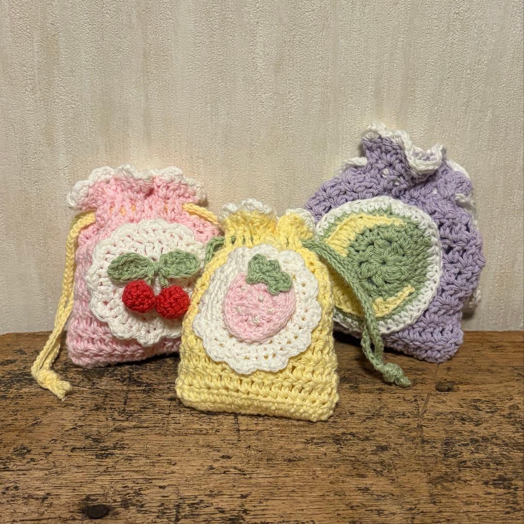 ハンドメイド 巾着 さくらんぼ - メルカリ