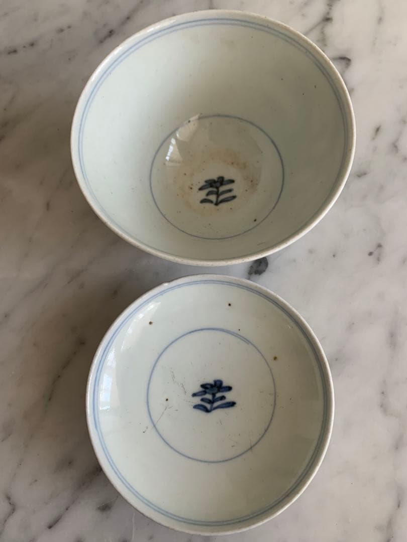 古伊万里 江戸期 藍泥 蓋付き茶碗 染付 蓋物 飯碗 節句 雛祭り