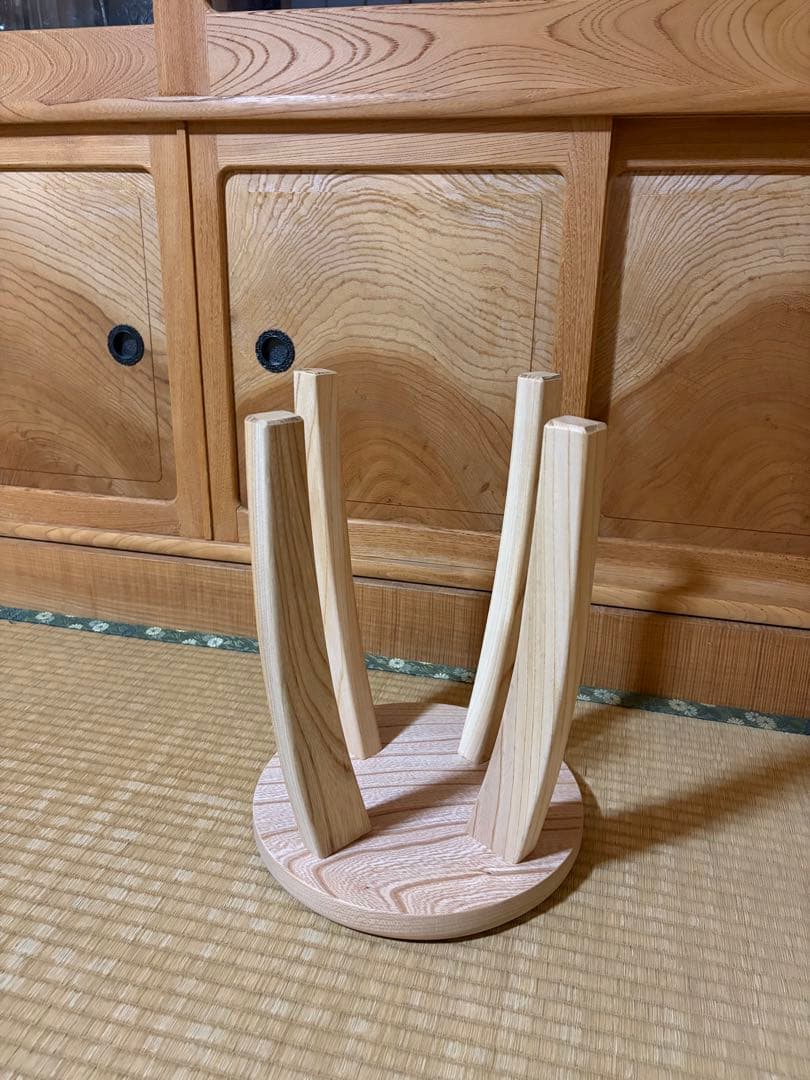 1383建具屋一筋58年のおじいちゃんの手作りスツール、イス☆けやき