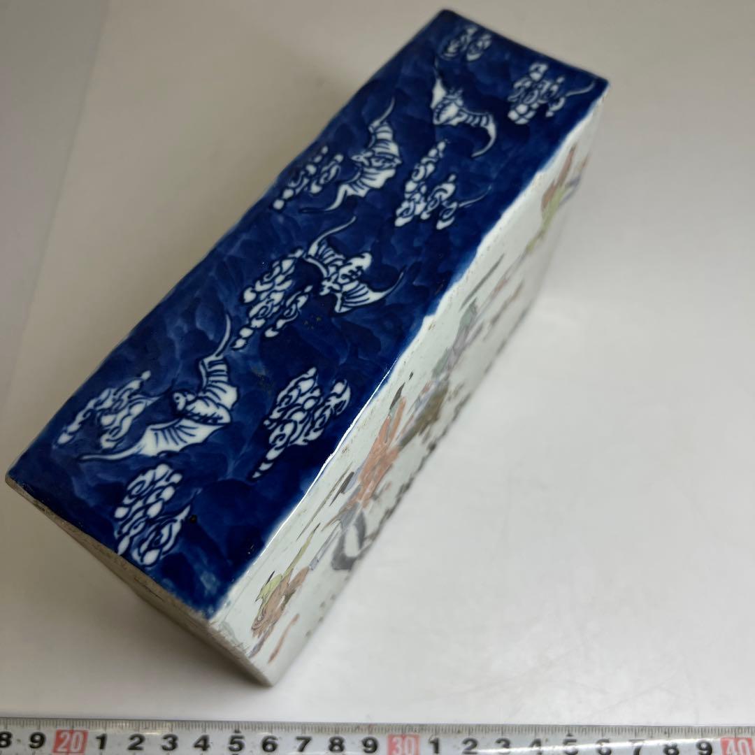 中国清時代 新渡粉彩 陶枕 幅18㎝ 東な7-1221☆