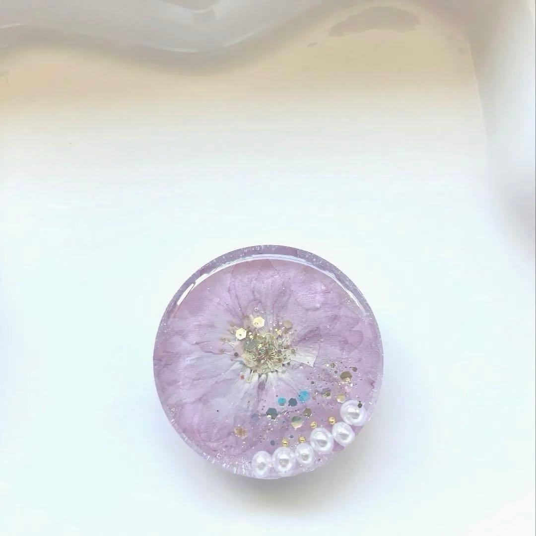 レジン ヘアゴム 本物の桜 小 パールパープル◡̈♥︎ ドライフラワー